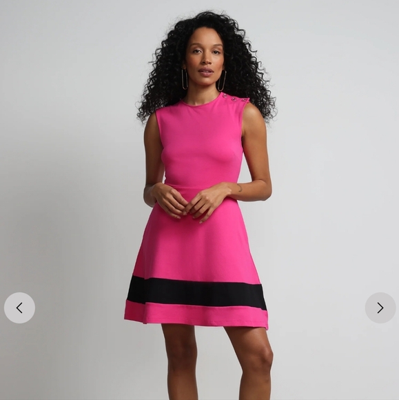 New York & Company Dresses & Skirts - NWT NY & C Contrast Stripe Shoulder-Button Flare Pink and Black Sleeveless Dress